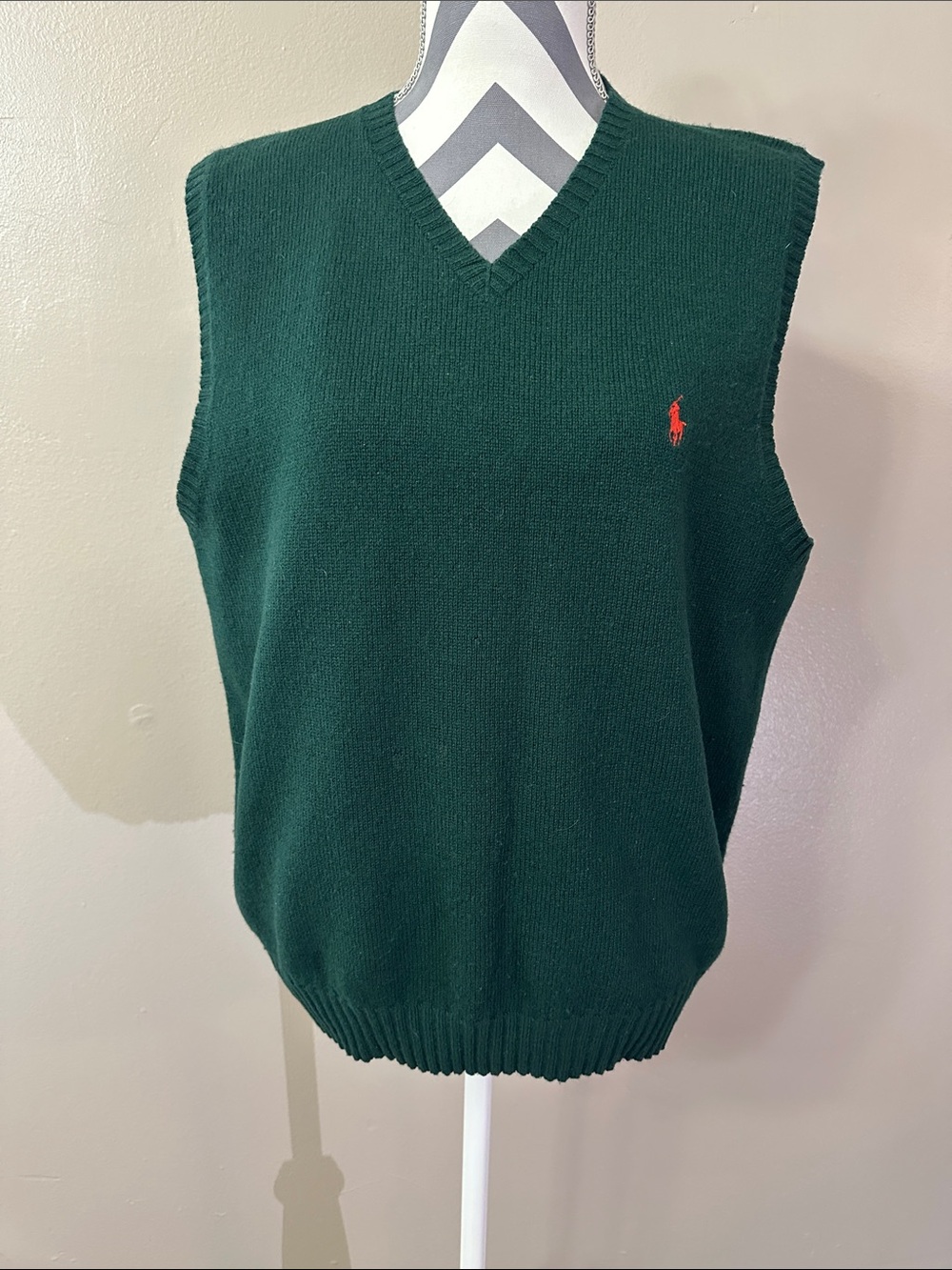 Polo by Ralph Lauren Forest Green V-Neck Knit Vest *Needs Repair ♻️ Upcycling